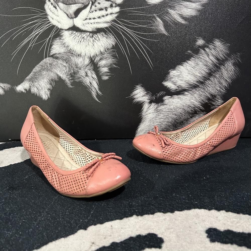 Cole Haan Tali Grand Pump Heel Women's Pink Leather Closed-Toe Slip-On Wedge